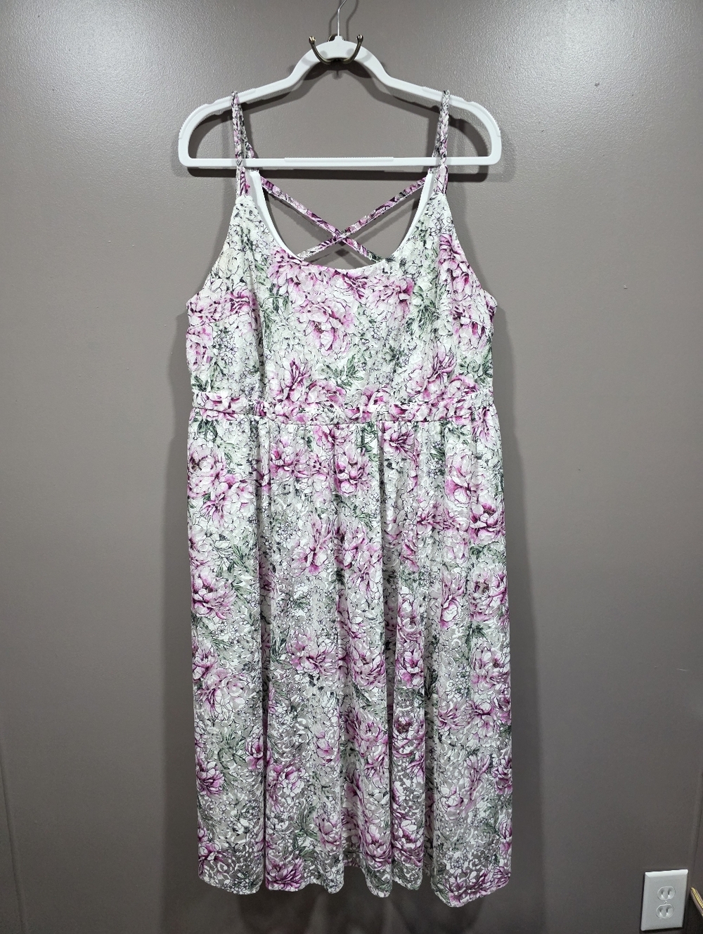 Torrid White Floral Sundress with Pink & Green Accent Straps